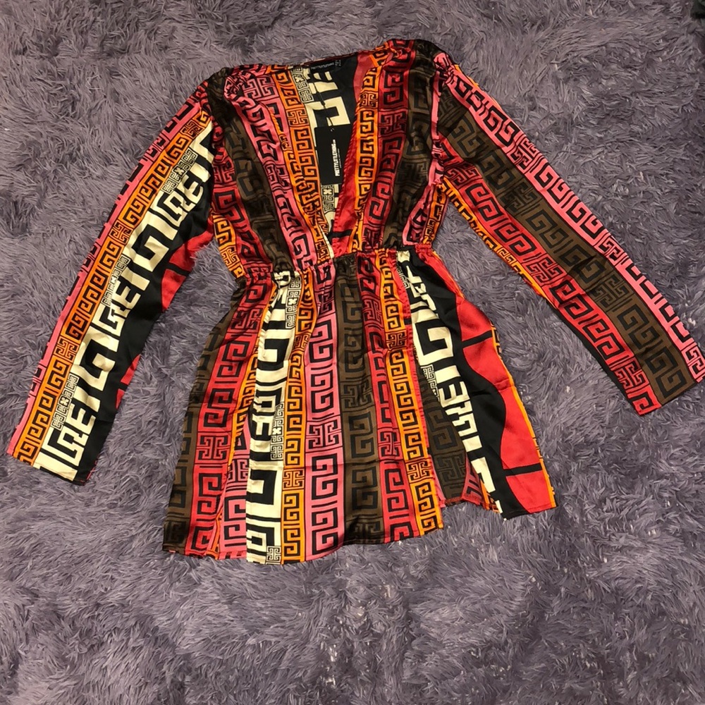 Aztec Print V Neck Dress